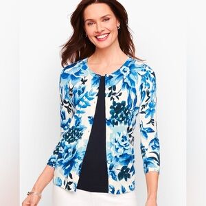 Women’s Talbots Charming Button Down Cardigan Watercolor Blossom Flowers Small